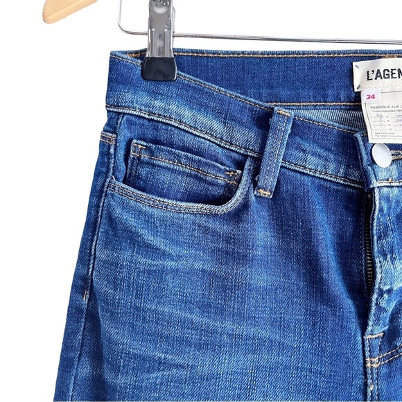 L'Agence Size 24 Rachel Slim Mid-Rise Jeans Distressed Diamond Destruct Blue - Picture 5 of 11